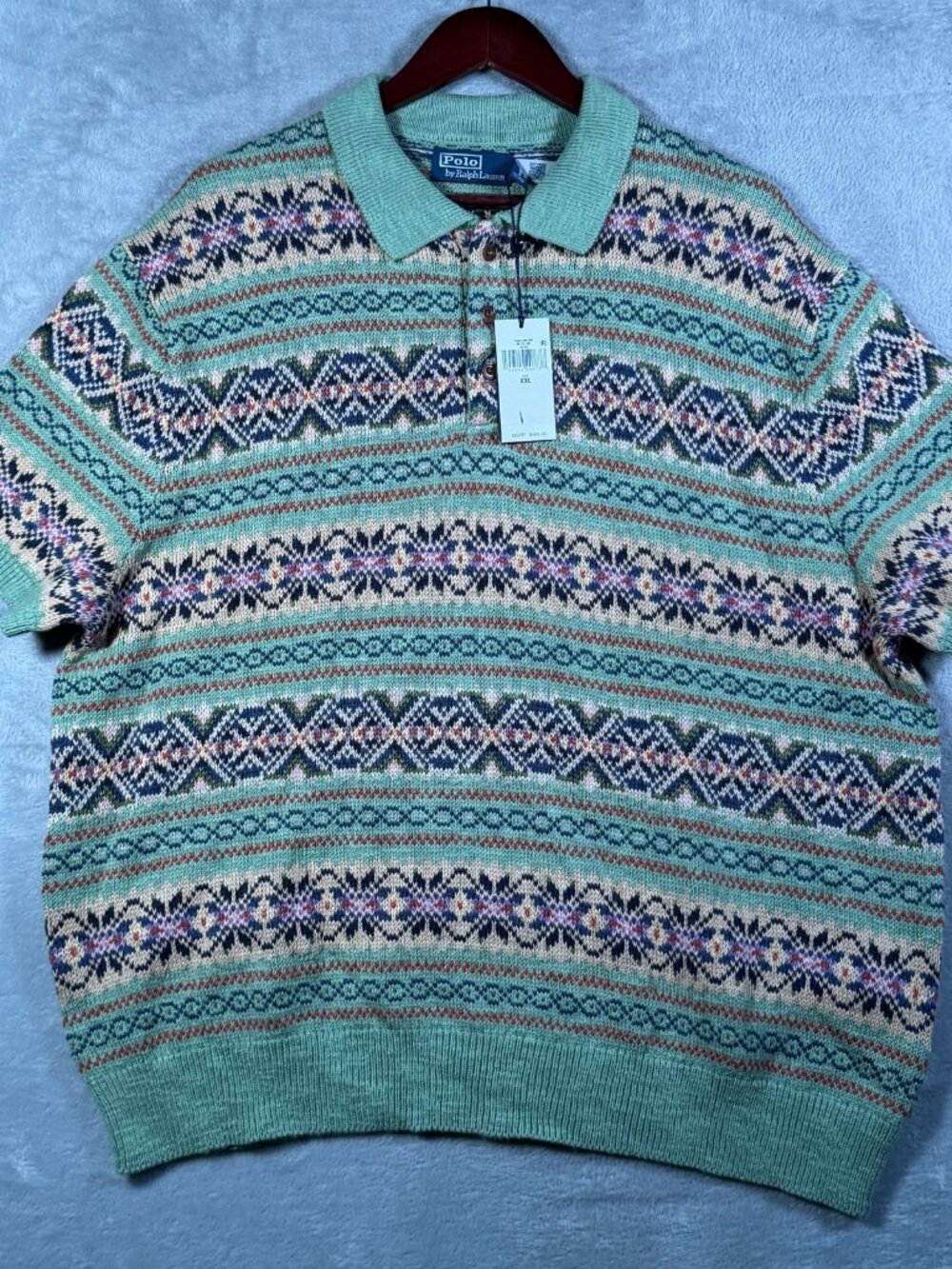 Polo Ralph Lauren Sweater Men XXL Green Fair Isle Linen Cashmere Knit Shirt $468
